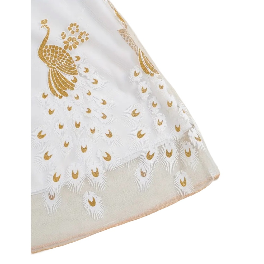 Golden Peacock Printed Lapel White Dress (4Y) - Picture 8 of 13